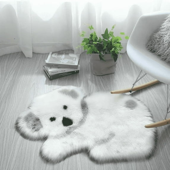 STP Goods Koala Faux Sheepskin Fur Rug for Living Room 35x23.6" Fluffy Rug Washable Rug Bedroom Mat Non-Slip Decorative Rug Home Décor, Gray and White