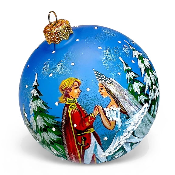 STP Goods The Nutcracker and Marie Glass Christmas Ball Ornament 3.9" (10 cm) Hand-Painted Christmas Tree Ornament Collectible Christmas Tree Hanging Decoration Blue
