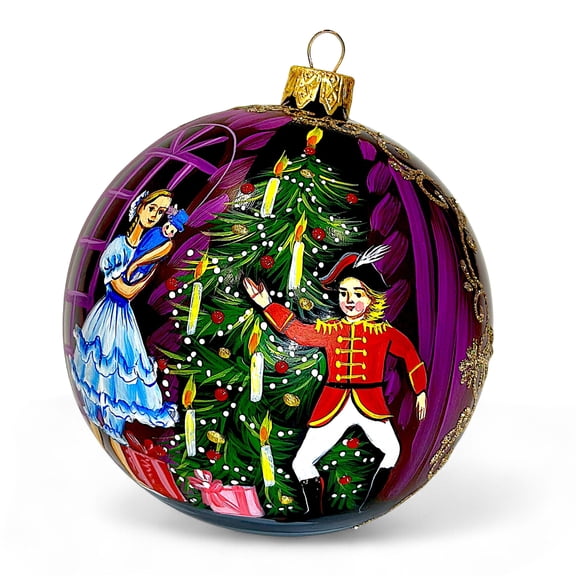 STP Goods The Nutcracker and Marie Glass Christmas Ball Ornament 3.9" (10 cm) Hand-Painted Christmas Tree Ornament Collectible Christmas Tree Hanging Decoration, Purple