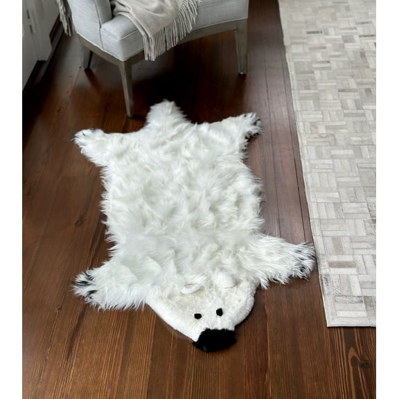 STP Goods Polar Bear Faux Sheepskin Fur Rug for Living Room 55.1x29.5" Fluffy Rug Washable Rug Bedroom Mat Non-Slip Decorative Rug Home Décor, White