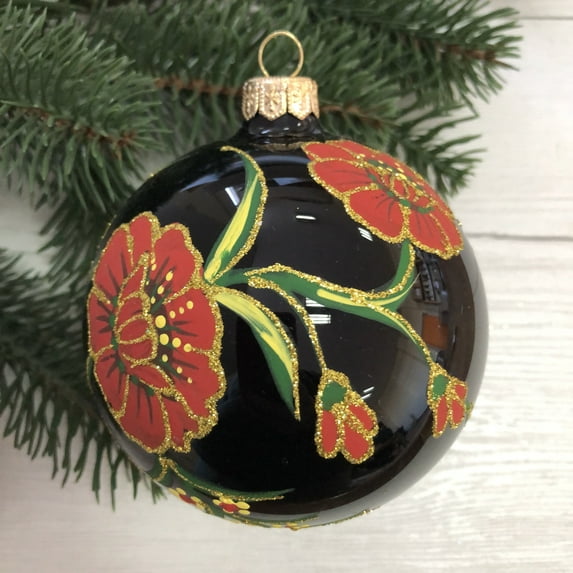 STP Goods Poppies on Black Christmas Ornament - Made In Ukraine