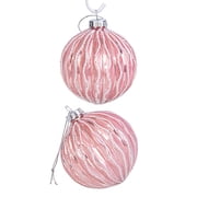 STP Goods Relief Glass Christmas Ball Ornament Set of 2 Pcs 3.15" 8 cm Glass Christmas Tree Ornament Christmas Tree Hanging Decoration Holiday Decor, Soft Pink