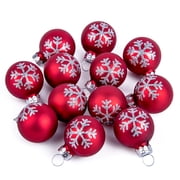 STP Goods Snowflake Glass Christmas Ball Ornament Set of 12 Pcs 1.6" 4 cm Small Christmas Tree Ornament Glass Christmas Tree Hanging Decoration Holiday D cor, Red and Silver