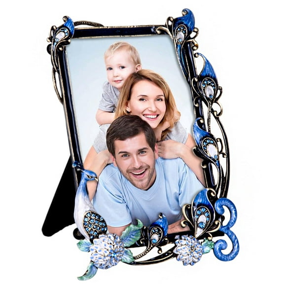 STP Goods Vintage Blue Peacock Enamel Picture Frame 4x6" - 5.3x7.3"