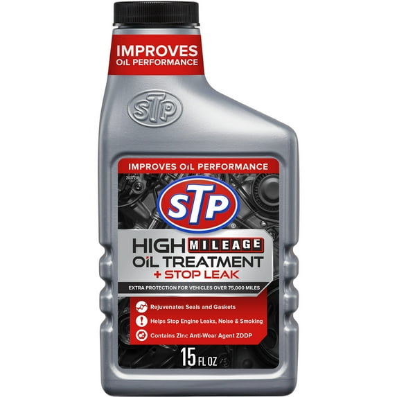STP High Mileage Oil Treatment + Stop Leak Engine Oil Additive, 15 fl oz