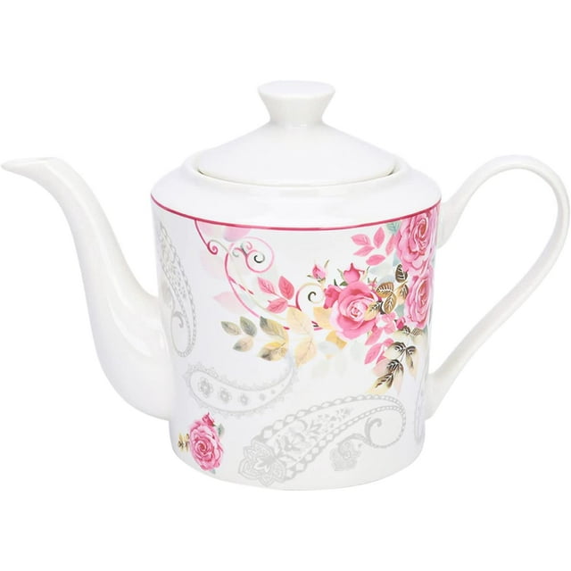 STP Porcelain J-217513 Teapot, Rose Garden, Bone China Porcelain, Floral Design, Kettle, Kitchen Tea Pot, 1.15-qt. (1.1 L)