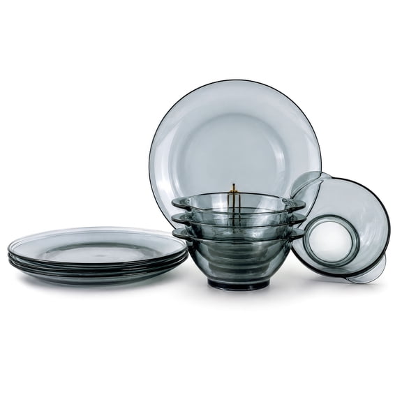STPGoods Gray 8 Piece Borosilicate Glass Dinnerware Set Service for 4 Glass Plates and Bowls Set for 4 Dish Set