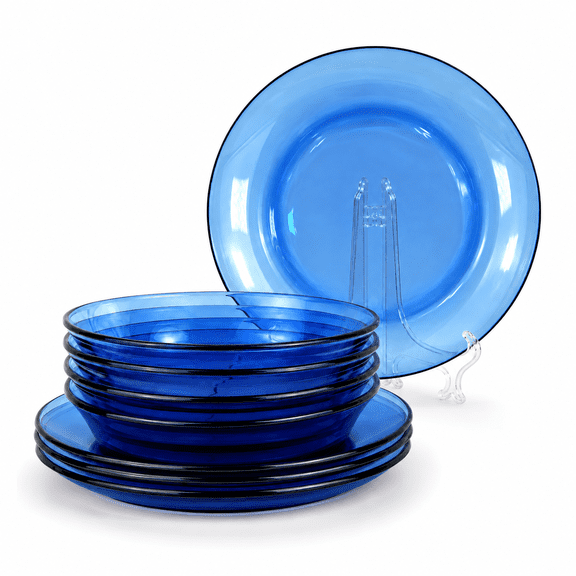 STPGoods Sapphire Blue 8 Piece Borosilicate Glass Dinnerware Set Service for 4 Glass Plates and Bowls Set for 4 Dinner and Deep Plates