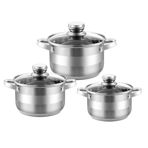 STPGoods Stainless Steel Cookware Pot with Glass Lid Set of 3 Stockpot Set