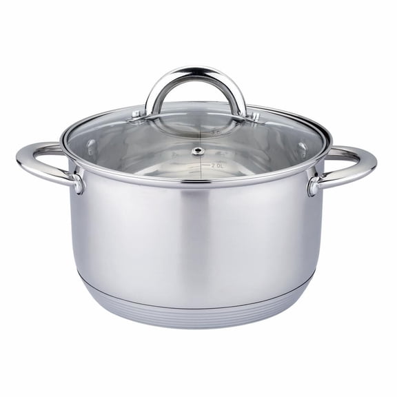 HausRoland Stainless Steel Stockpot with Glass Lid and Measuring Scale 2.7 Qt Cooking Pot Stock Pot