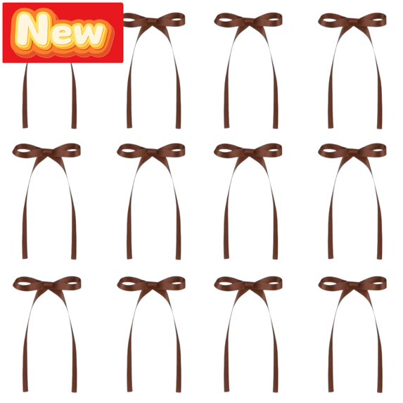 STPToys 12 Pack Christmas Ribbon Bow Ornaments Coffee Pre Tied Bows With Long Tails For Xmas Tree Garland Wreath Staircase Holiday Home Decor