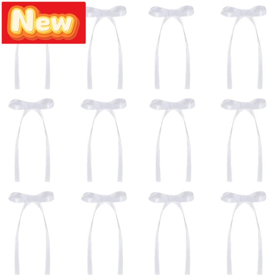 STPToys 12 Pack Christmas Ribbon Bow Ornaments White Pre Tied Bows With Long Tails For Xmas Tree Garland Wreath Staircase Holiday Home Decor
