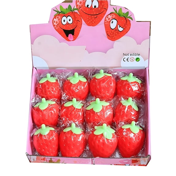 STPToys 12Pcs Strawberry Slow Rebound Stress Relief Balls, Cute Fruit Shaped Soft Squeezable Balls for Anxiety Relief,Classroom Prizes and Holiday Event Reward Supplies