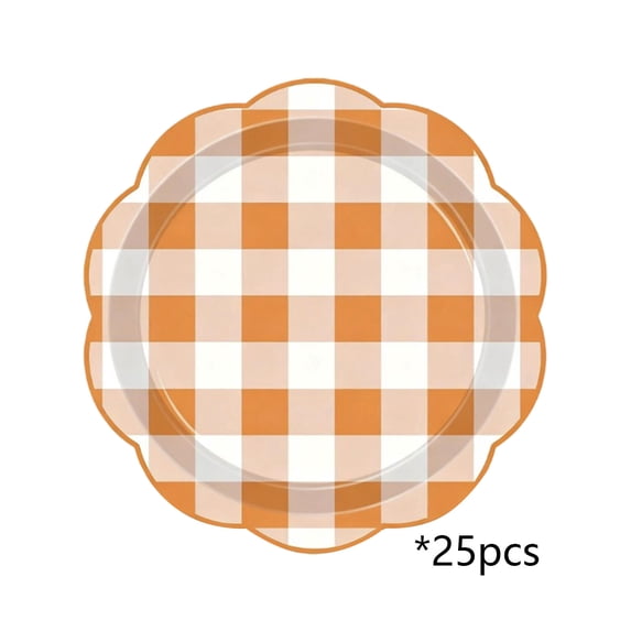 STPToys 25 Pcs Thanksgiving Plates,Fall Paper Plates 7 Inch Autumn Orange Plaid Disposable Plates Tableware for Thanksgiving Fall Party Decoration Supplies