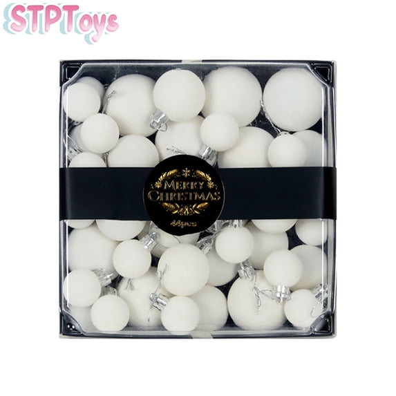 STPToys 44Pcs Christmas White Velvet Ornament Balls Assorted Sizes With Hanging Loops For Xmas Tree Holiday Home Decor
