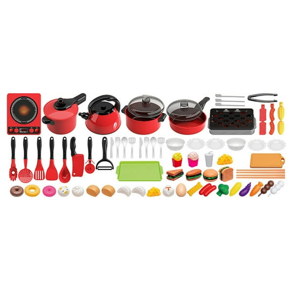 STPToys 71Pcs Play Kitchen Toys,Pretend Cooking Playset Acccessories with Pots Pans Utensils Cookware Fake Foods Toys Learning Birthday Gift for 3+ Years Old