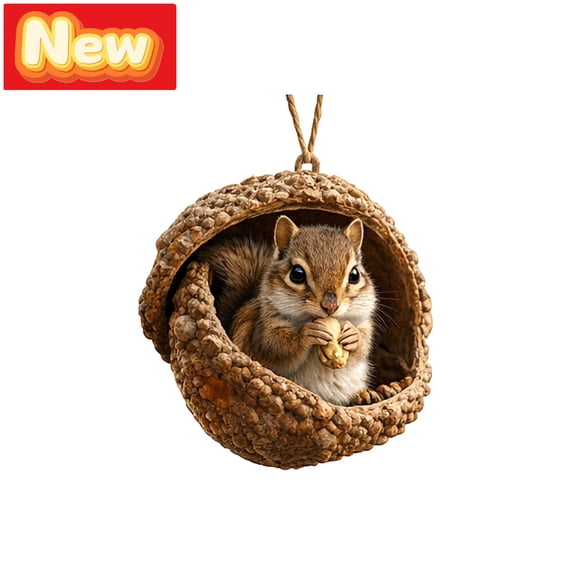 STPToys Christmas Acrylic Hanging Ornament Chipmunk In Acorn Shell With Nut For Holiday Tree Decor