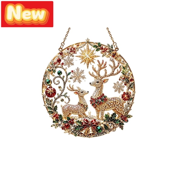 STPToys Christmas Decoration DIY Pearl Art Hanging Ornament Kit with Reindeer Star Wreath Design, Acrylic Base for Wall Door Home Holiday Decor