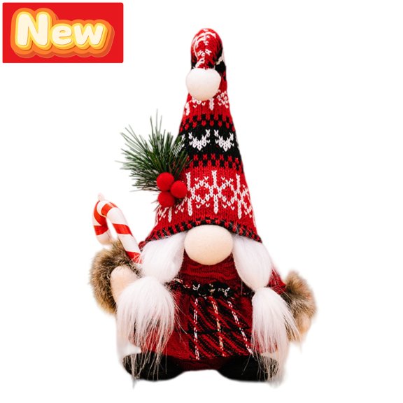 STPToys Christmas Gnome Figurine 24cm Faceless Swedish Tomte Doll With Candy Cane Knitted Hat And Berry Accents For Tabletop Mantel Holiday Home Decor