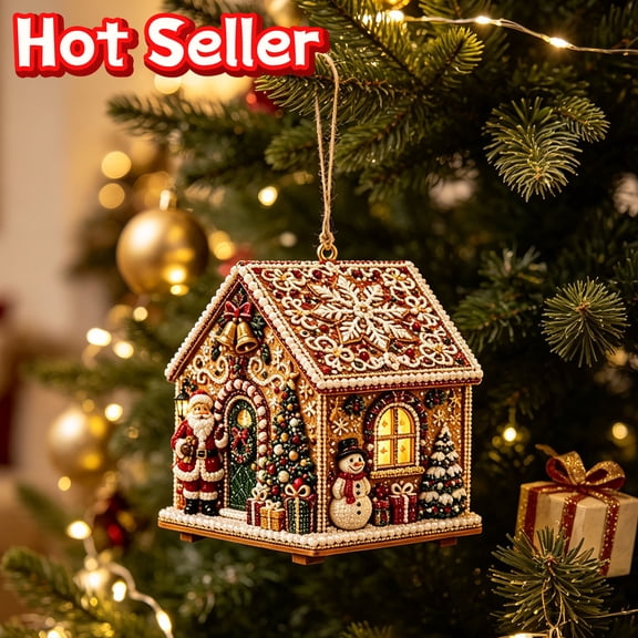 STPToys Christmas House Shaped Pearl Art Hanging Ornament DIY Handmade Kit With Santa Snowman Design For Xmas Tree Home Holiday Gift for Adults