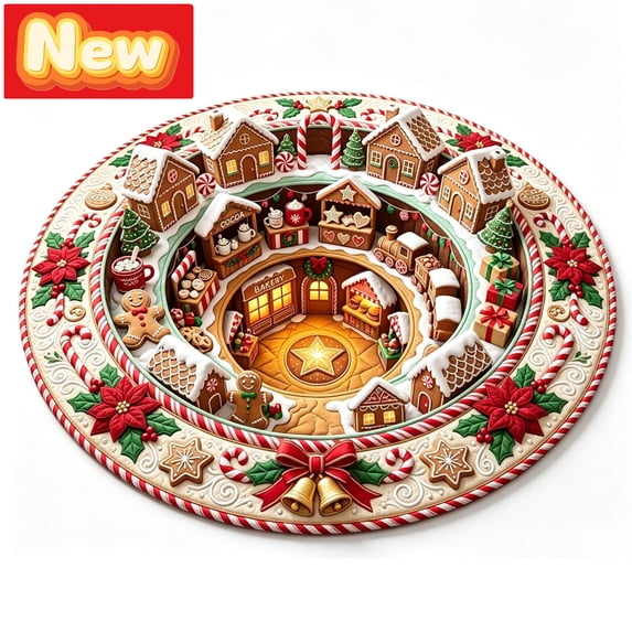 Candy Round Rug STPToys Christmas Round Rug 3D Optical Illusion Candy House Floor Mat ...