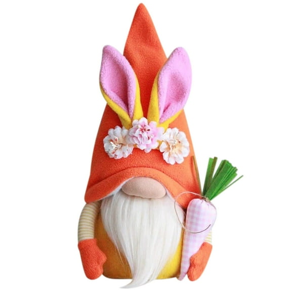 STPToys Easter Gnomes Decorations,Bunny Spring Swedish Rabbit Plush Scandinavian Faceless Dwarf Elf Gift for Table Ornament Home Decor - Orange