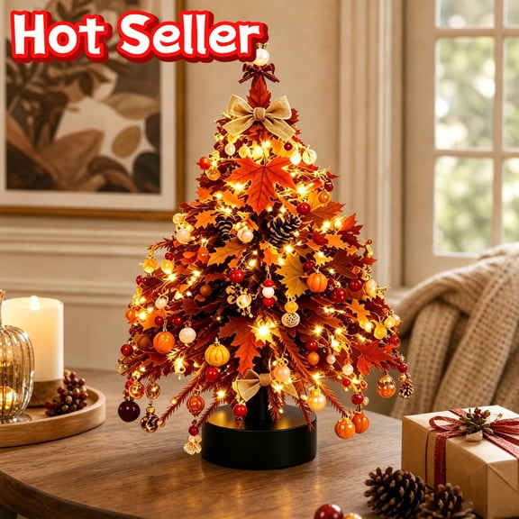 STPToys Fall Maple Leaf Mini Tree LED Lighted Tabletop Decoration With Pumpkin Pinecone Ornaments For Autumn Harvest Home Decor