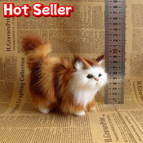 STPToys Simulated Cat Plush Ornament, Realistic Furry Animal Figure, Brown Patch For Tabletop Home Display & Gift Giving