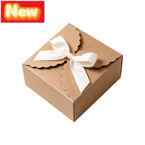 STPToys Small Gift Boxes With Ribbon Bows Brown Treat Box For Holiday Party Supplies Small Present Wrapping Favor Decor