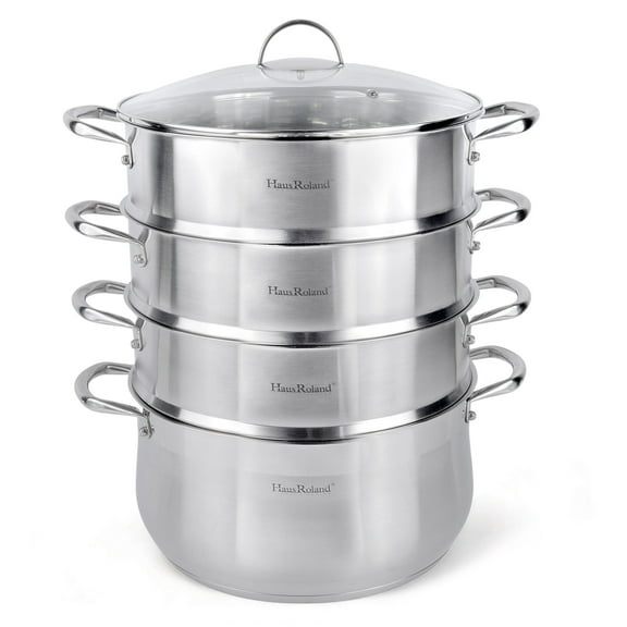 STPgoods 3-Tier Stainless Steel Steamer Pot with Glass Lid 12.68 Qt (12 L) Dumpling Steamer Pot Multi-Layer Cookware Pot