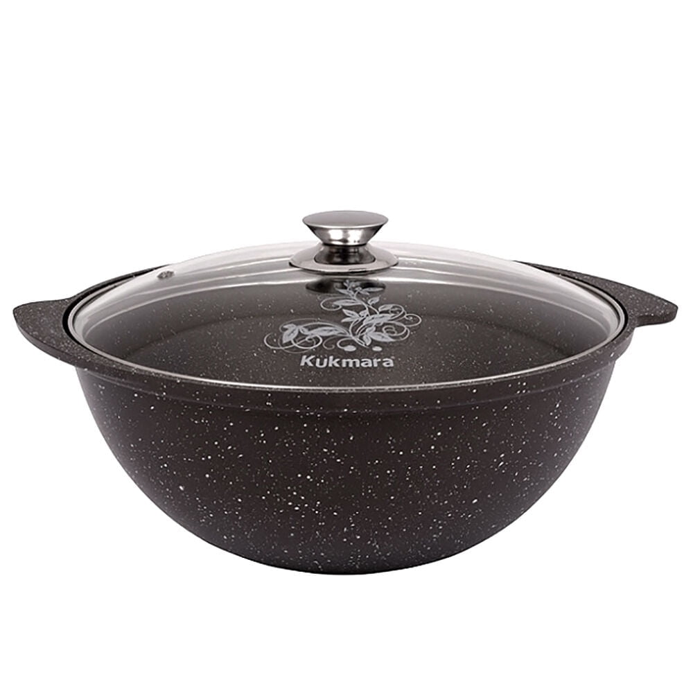 STPgoods Aluminum Cooking Pot with Glass Lid 4.8 Qt / 4.5 L Aluminum Wok Kazan for Making Pilaf Non-Stick Cauldron with Lid Camping Cookware