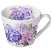 STPgoods Blooming Hydrangea Porcelain Mug 15.2 fl oz 450 ml Floral Mug for Hot Beverages Coffee and Tea Mug for Latte Cocoa Chocolate Drinkware Service for 1, White and Purple