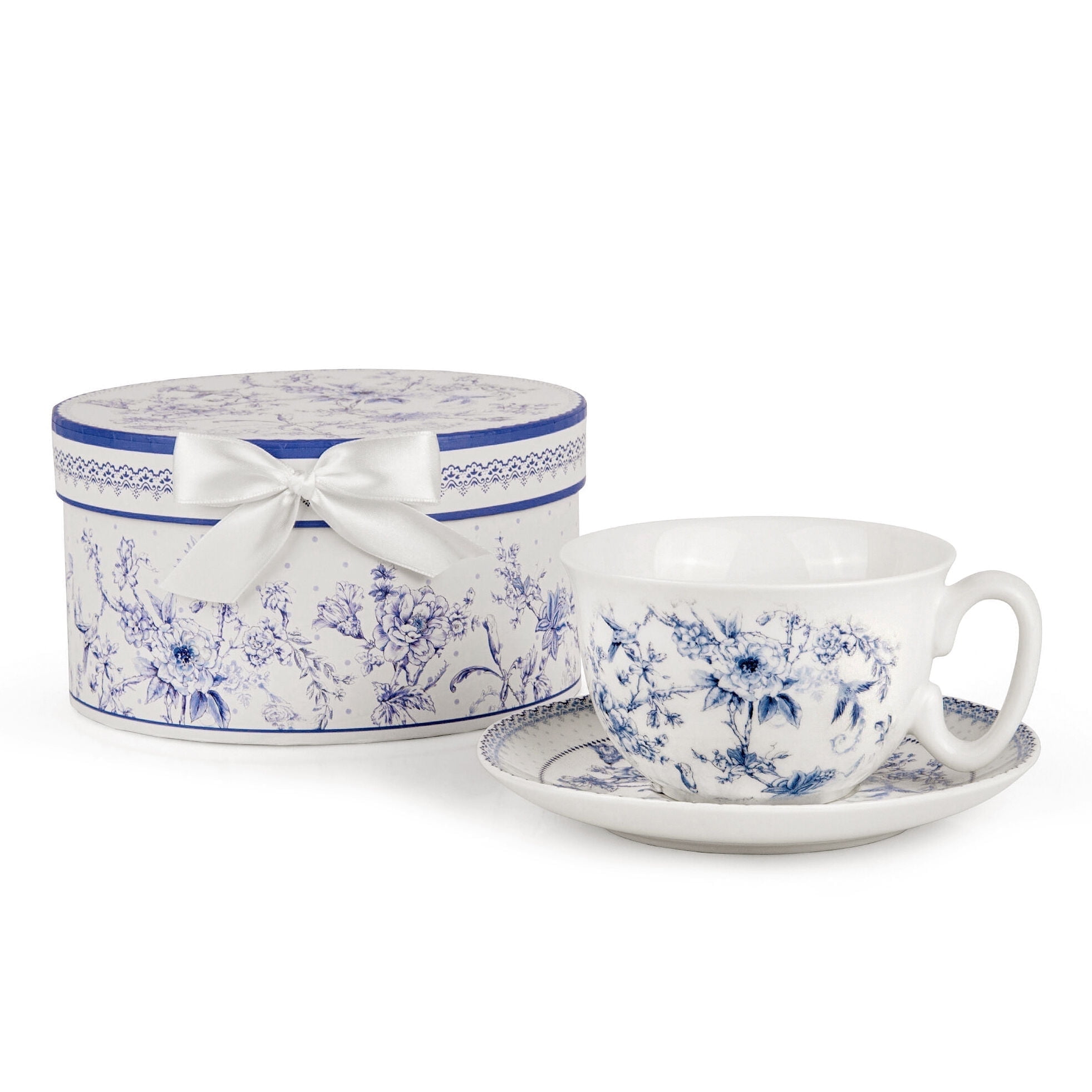 STPgoods Blue Flowers Bone China Tea Cup and Saucer Set for 1 in