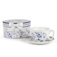 thumbnail image 1 of STPgoods Blue Flowers Bone China Tea Cup and Saucer Set for 1 in Gift Box 8.45 fl oz Kitchen Teacup Porcelain Tea and Coffee Cup, 1 of 8