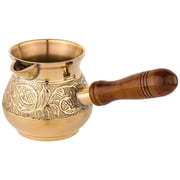 STPgoods Brass Cezve 8.45 fl oz 250 ml Turkish Coffee Pot with Wooden Handle Stove Top Coffee Maker, Gold Color