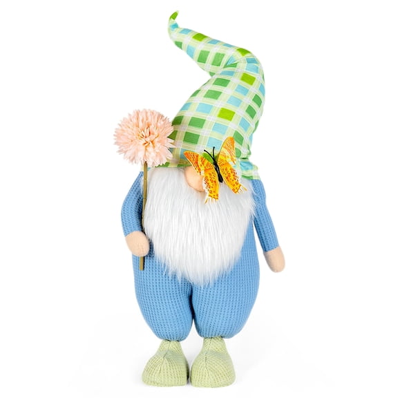 STPgoods Buddy the Gnome Easter Figurine 16" (40.5 cm) Fabric Easter Decoration Standing Decoration Easter Collectible Figurine Holiday Decor Tabletop Favor Figurine, Blue