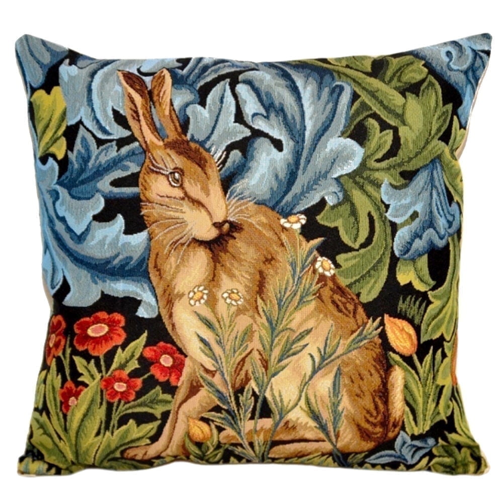 STPgoods Bunny William Morris Tapestry Throw Pillow with Insert 18x18" (45x45 cm) Decorative Couch and Sofa Cushion for Living Room Bedroom Square Pillowcase