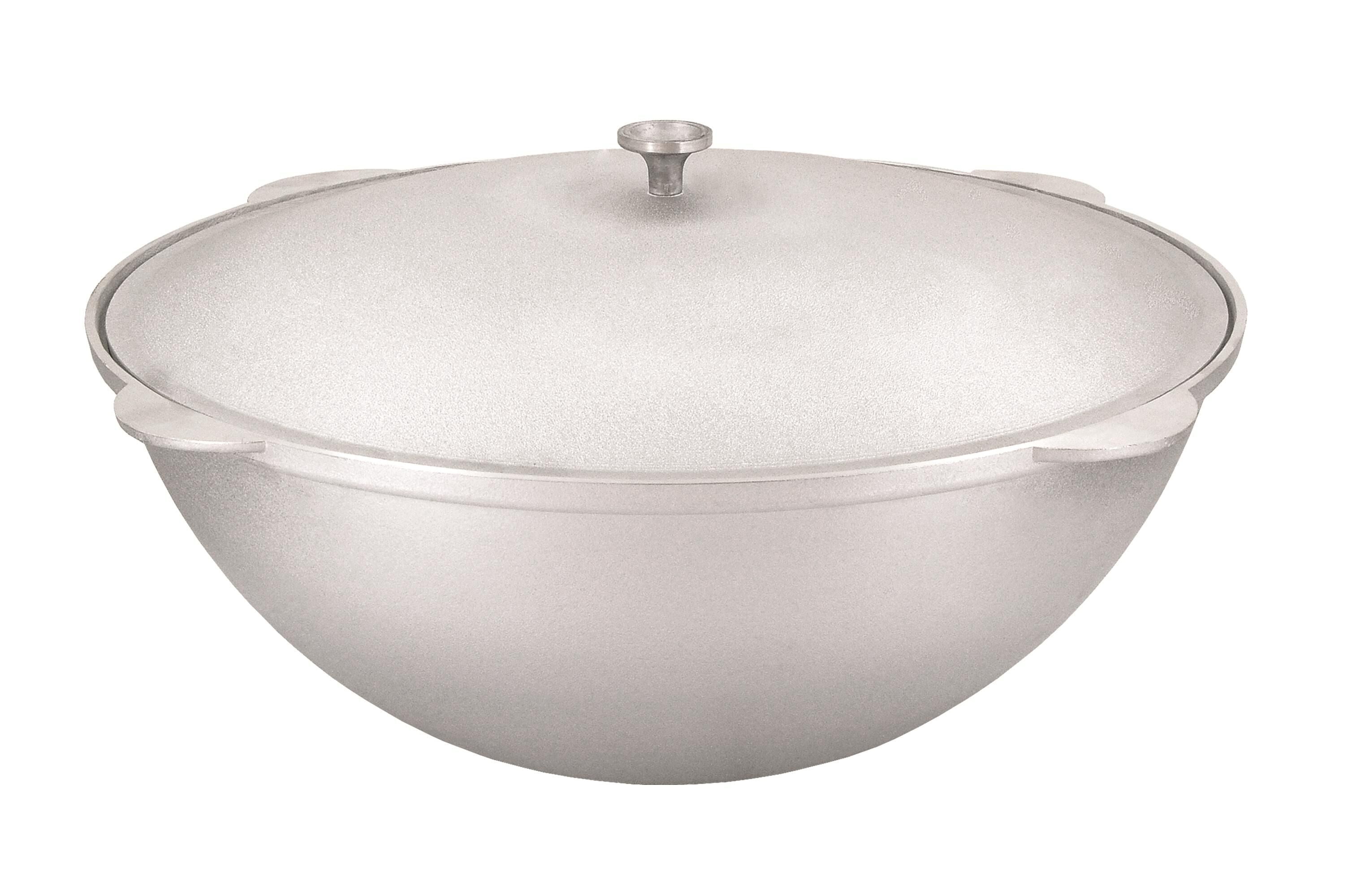 KUKMARA Kazan Cast Aluminum Asian Cauldron with Lid 23.2 Qt (22 L) Aluminum Kazan Dutch Oven Pot Camping Cookware Kitchen Pot Aluminum Caldero, Gray