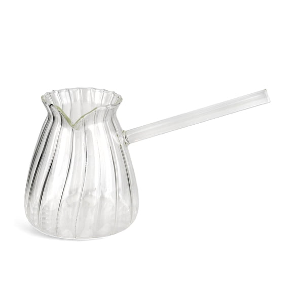 STPgoods Clear Glass Turkish Coffee Pot 18.9 fl oz (560 ml) Ribbed Cezve with Long Handle Stove Top Coffee Maker