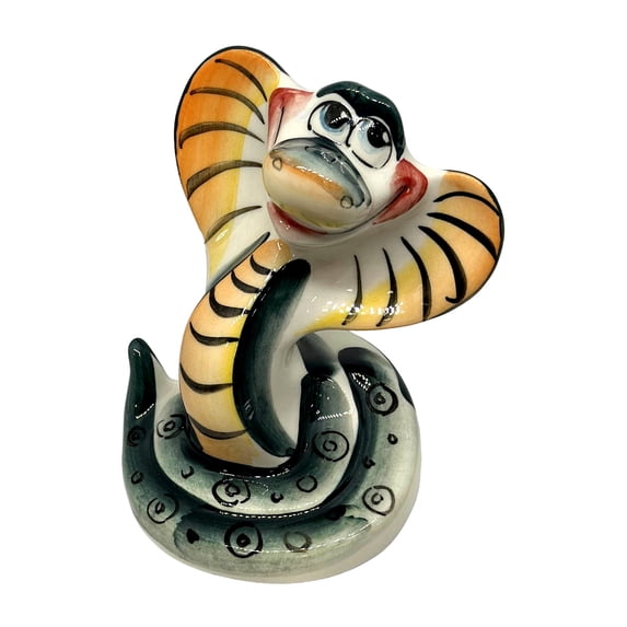 STPgoods Coilie Cobra Handmade Porcelain Figurine 4.7" Symbol of 2025 Majolica Figurine Hand-Painted Porcelain Sculpture Home Decor Tabletop Porcelain Snake