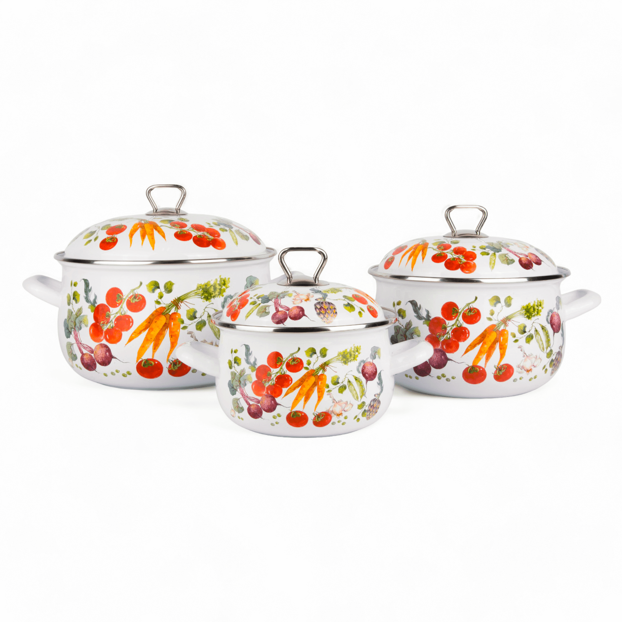 STPgoods Enamel Stock Pot Set with Lid Set of 3 Vegetable Garden ...