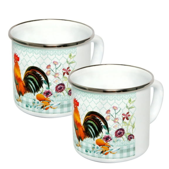 STPgoods Enameled Aluminum Mug Set 24.3 fl oz (720 ml) 2 Pcs. Golden Rooster Enamel Camper Coffee Mug Travel Mug Enamel Mug Set