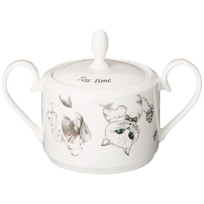 STPgoods Fairytale Porcelain Sugar Bowl 11.8 fl oz (350 ml) Hatter and Cat Sugar Jar Sugar Container for Kitchen