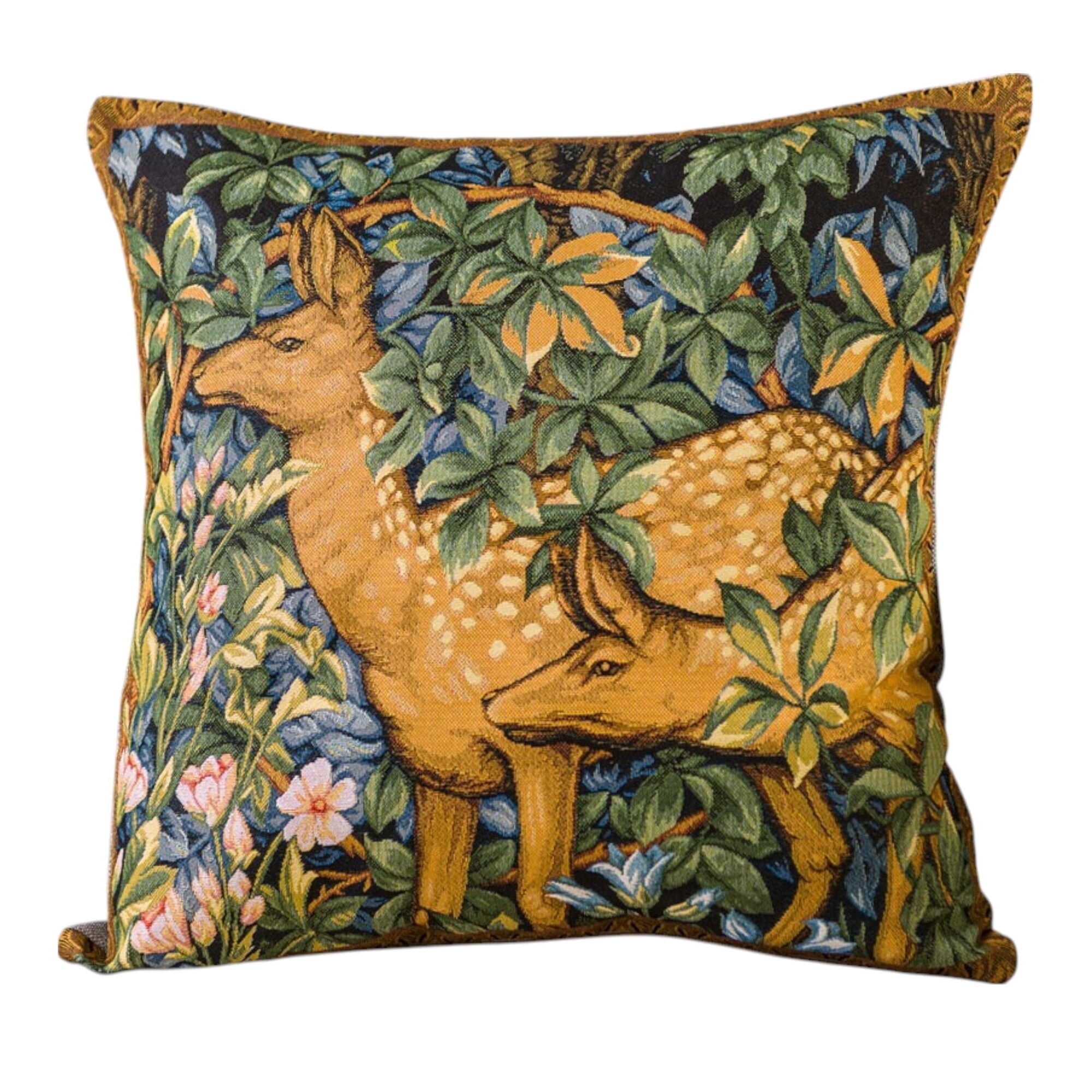 STPgoods Forest Dwellers / Deer William Morris Tapestry Throw Pillow with Insert 18x18" (45x45 cm) Decorative Couch and Sofa Cushion for Living Room Bedroom Square Pillowcase, Green Beige Blue