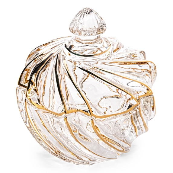 STPgoods Golden Swirl Glass Serving Bowl With Lid Glass Candy & Cookie Jar