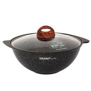 KUKMARA Granit Ultra Cast Aluminum Kazan Cooking Pot with Glass Lid 4.8 Qt 4.5 L Non-Stick Cauldron Aluminum Wok Kazan for Making Pilaf