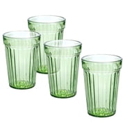 STPgoods Green Faceted Stackable Drinking Glasses Set 4 Pcs 8.45 fl oz Glass Tumbler Set Water Glasses