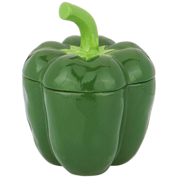 STPgoods Green Pepper Ceramic Serving and Baking Dish with Lid 5.5x5.1x6.7" Pumpkin Shaped Stoneware Casserole Decorative Kitchen Serveware and Bakeware