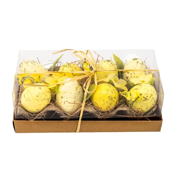 STPgoods Handmade Speckled Easter Egg Set of 8 with Carton in Gift Box Spring Easter Decoration Yellow Ivory Gold