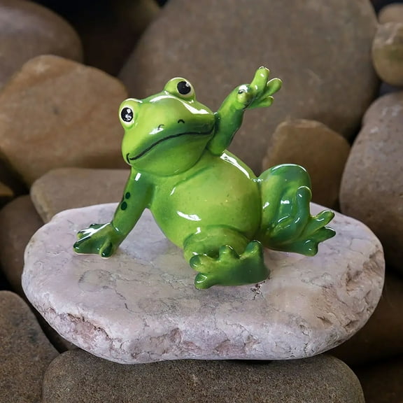 STPgoods Hello World Frog Handmade Ceramic Figurine Green Ceramic Sculpture Home Decoration